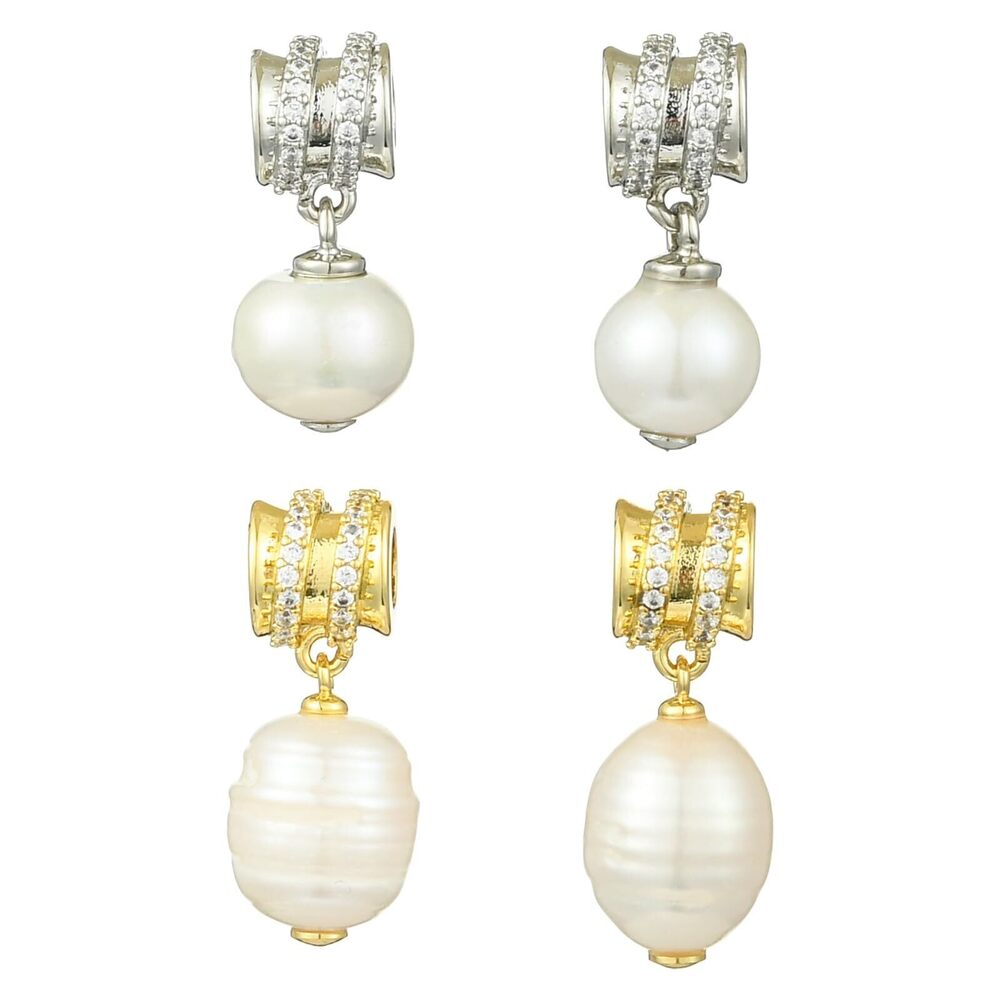 7425 4 pcs 2 Colors Pearl Drop Theme Brass Cubic Zirconia Charms Teardrop
